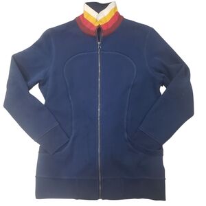 Lululemon Sweatshirt Jacket Retro Zip Up Fleece Logo Blue RARE READ FOR SIZE